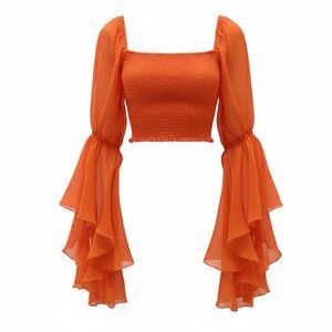 Live 4 Truth Vibrant Orange Cropped Top Blouse with Flared Sleeves